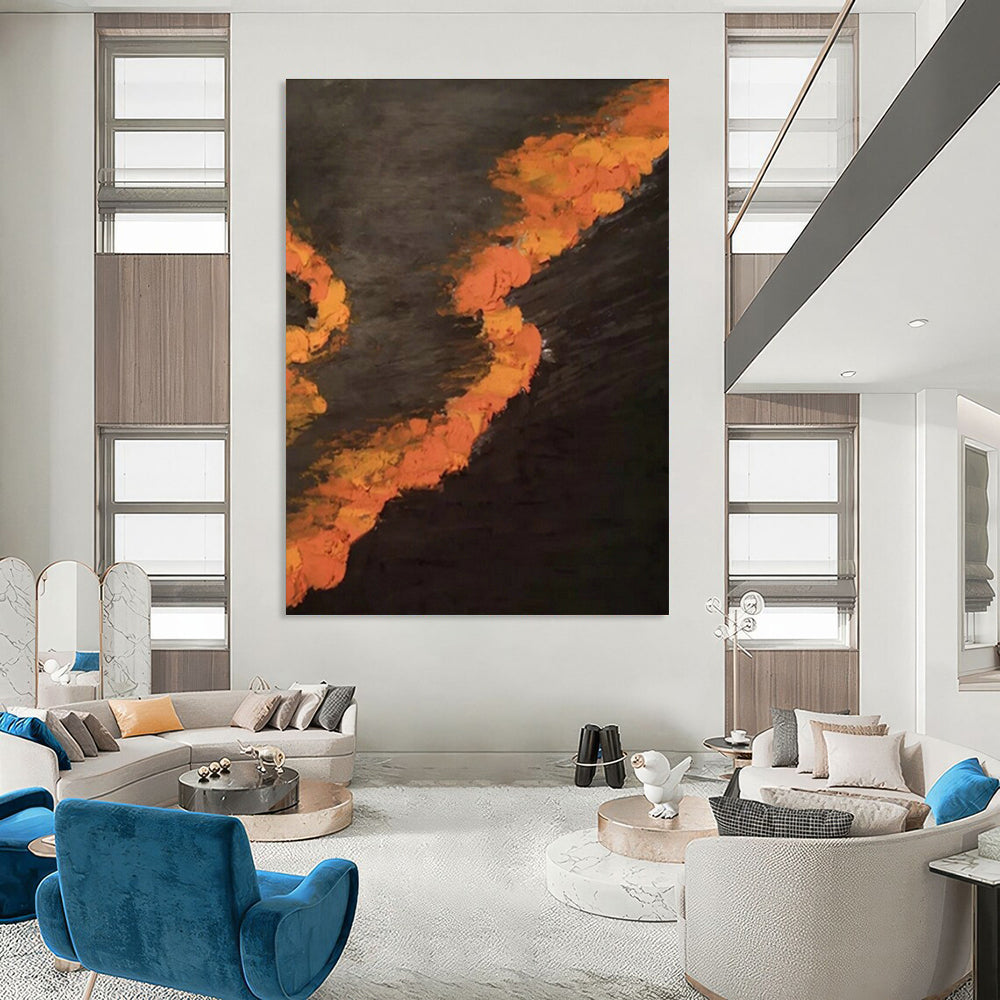 Black - Base Orange Wave Abstract for Urban Art Studio & Late - Night Diner DLZ0968
