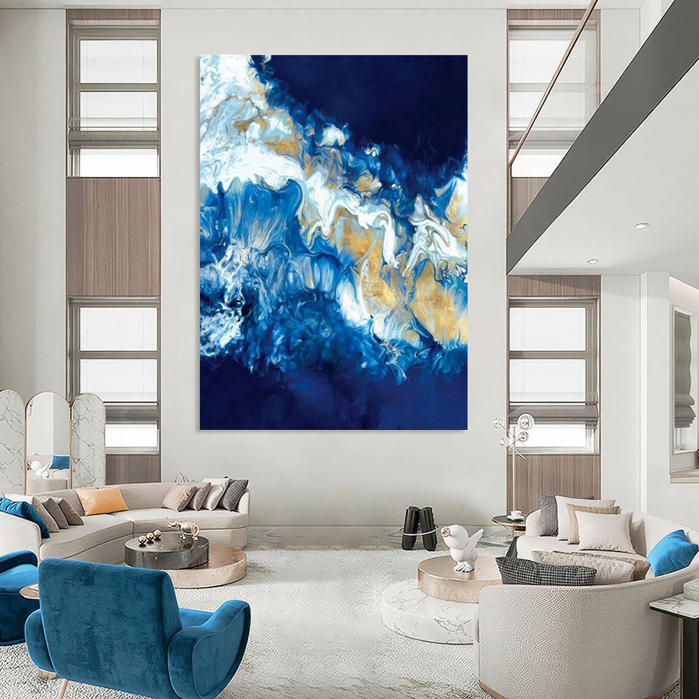 Blue & Gold Fluid Art for Luxury Hotel Lobby & Art Gallery DLZ2350