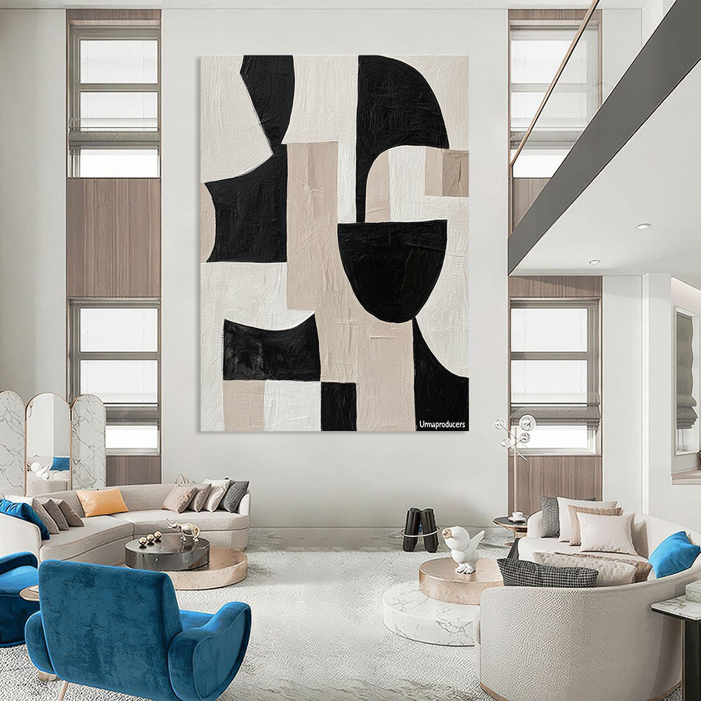 Black and Beige Geometric Abstract for Industrial - Chic Loft & Contemporary Art Studio STSC483