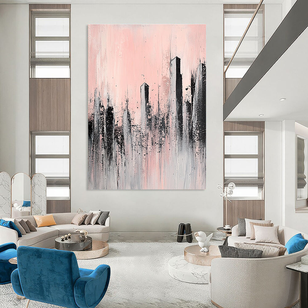 Pink and Grey Cityscape 2 for Minimalist Bedroom & Art - Focused Lounge STSC332