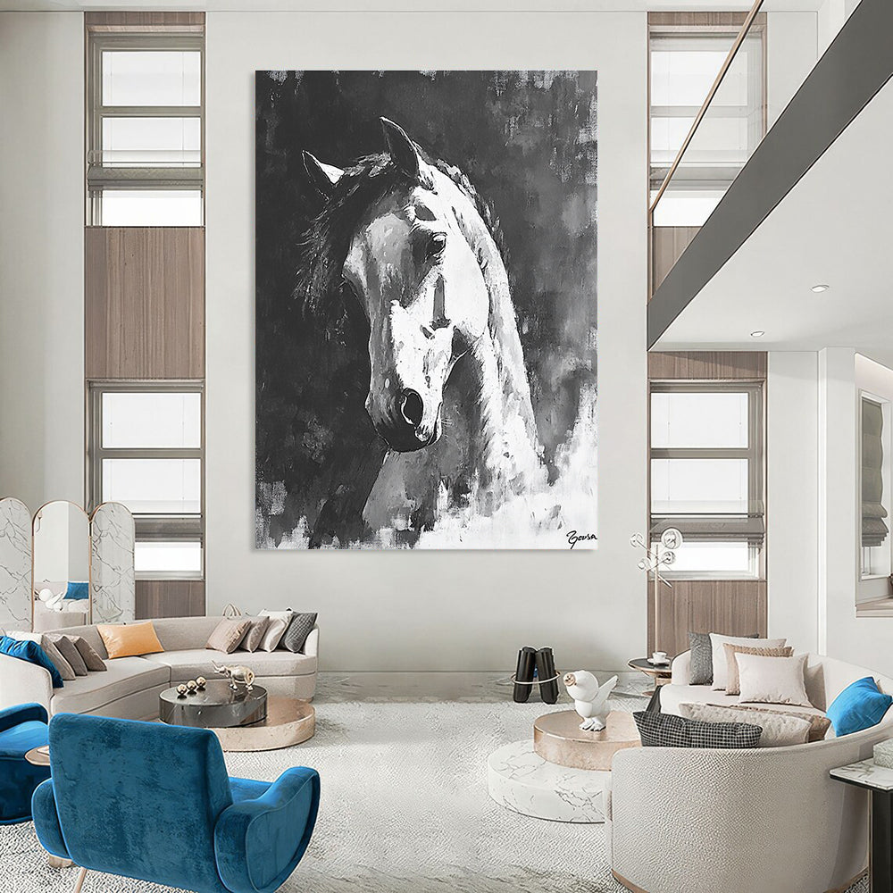 Monochrome Horse Portrait for Equestrian - Inspired Home & Rustic Study STSC290