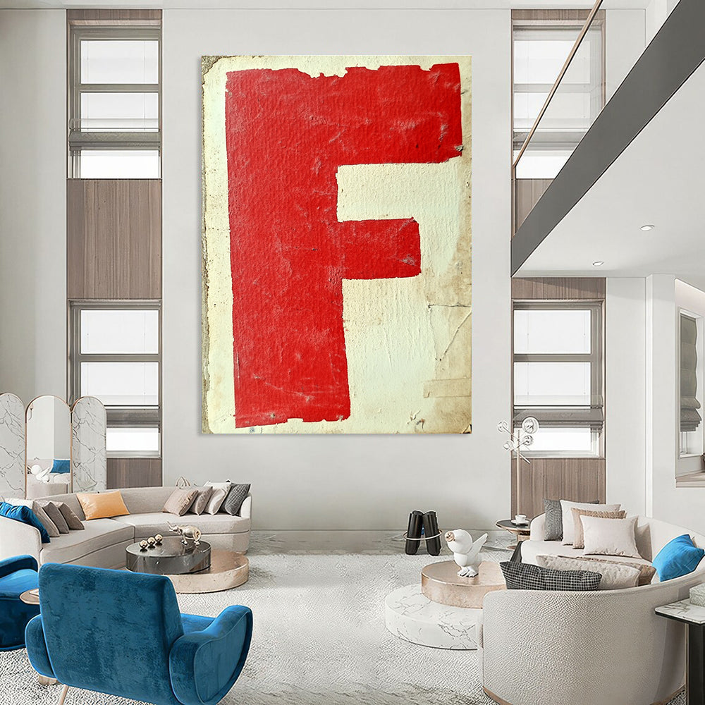 Red “F” on White Art for Retro - Style Bookstore & Industrial - Chic Home Study STSC1415