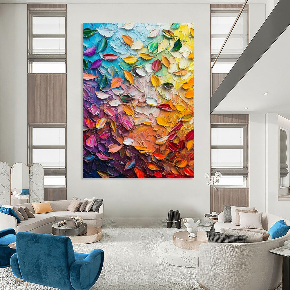 Colorful Leaf Palette Knife Art for Art Studio & Vibrant Café DLZ0736