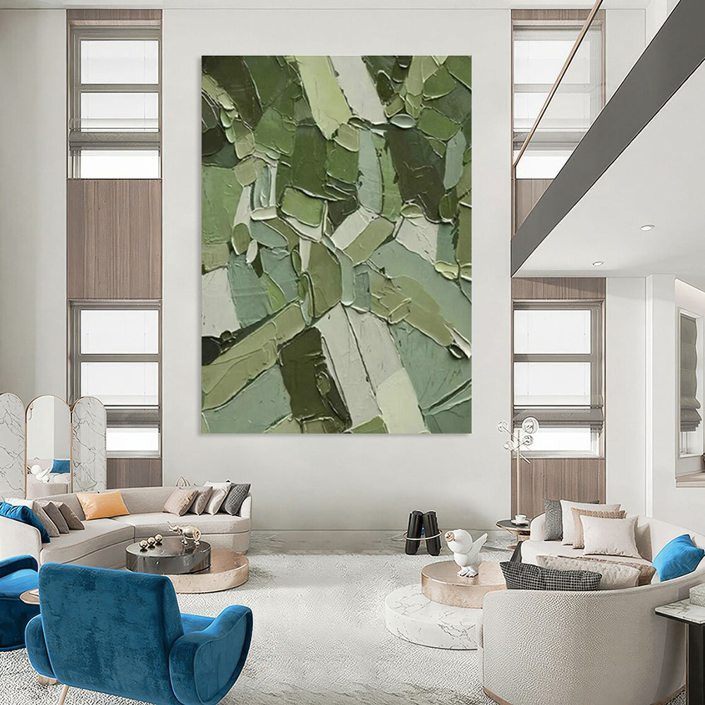 Green Block Mosaic Oil Art for Office & Living Room DLZ0308