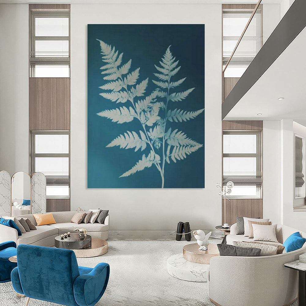 Blue - Based Fern Plant Art for Botanical Café & Nature - Themed Home Library DLZ1761
