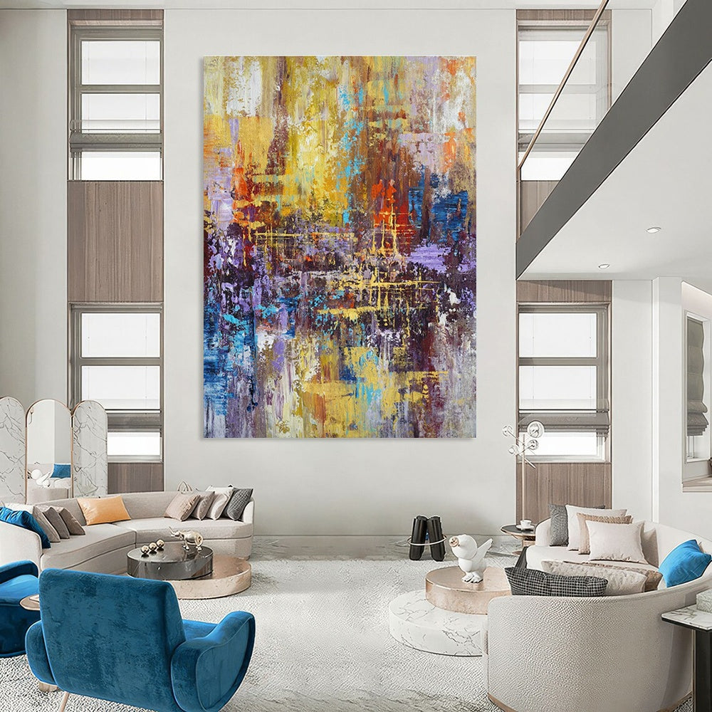 Colorful Cityscape Abstract for Trendy Rooftop Bar & Artistic Living Room DLZ0865