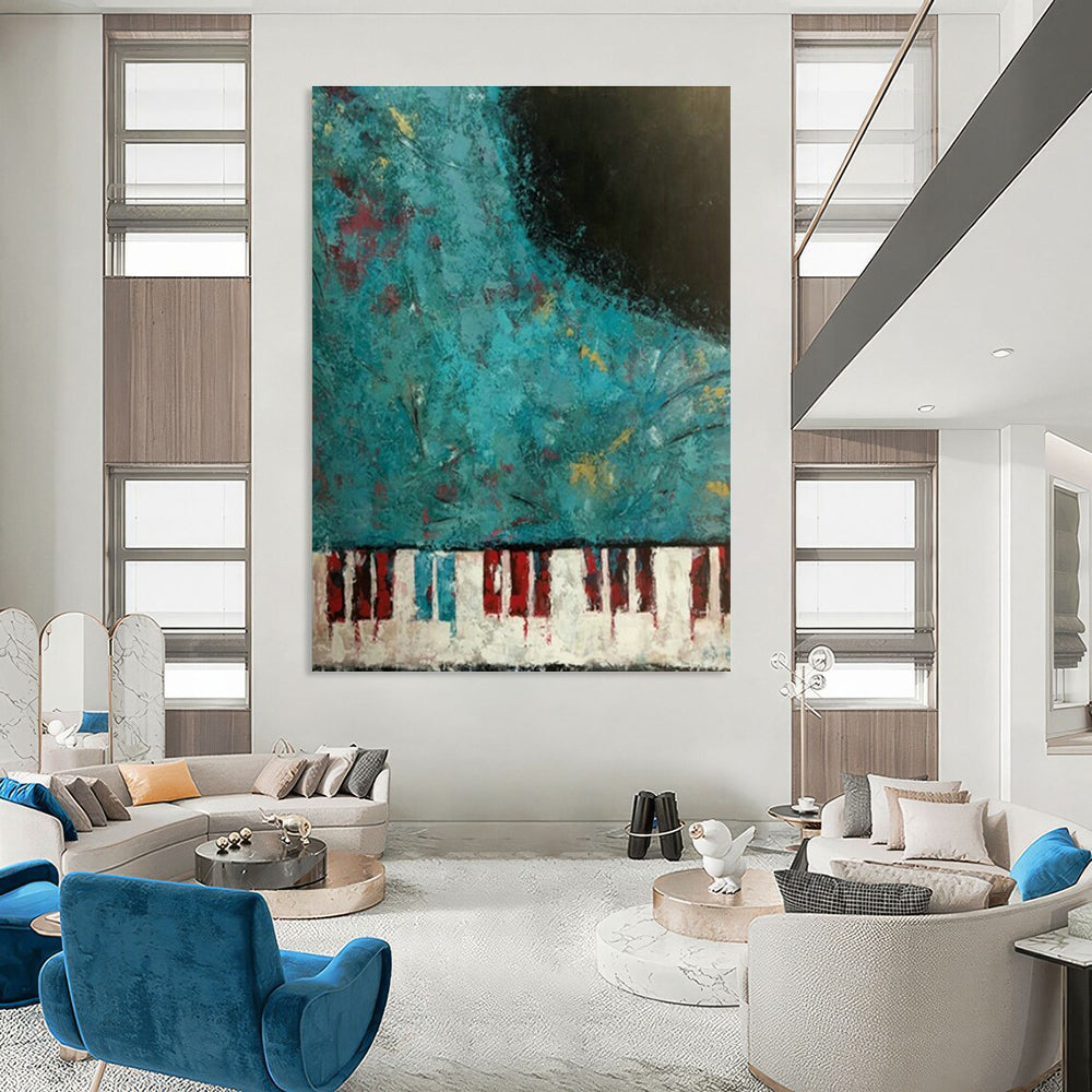 Blue - Tone Piano Abstract Art for Jazz Bar & Music School Hall DLZ0634