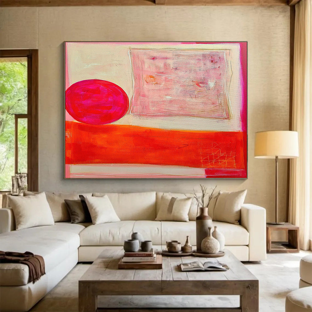 Pink - Orange Minimalist Abstract Art for Contemporary Dining Areas DLZ2457