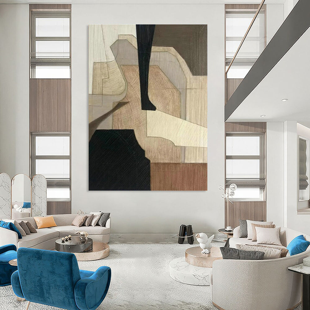 Wood - Toned Geometric Abstract Art for Rustic Restaurant & Home Study DLZ1078
