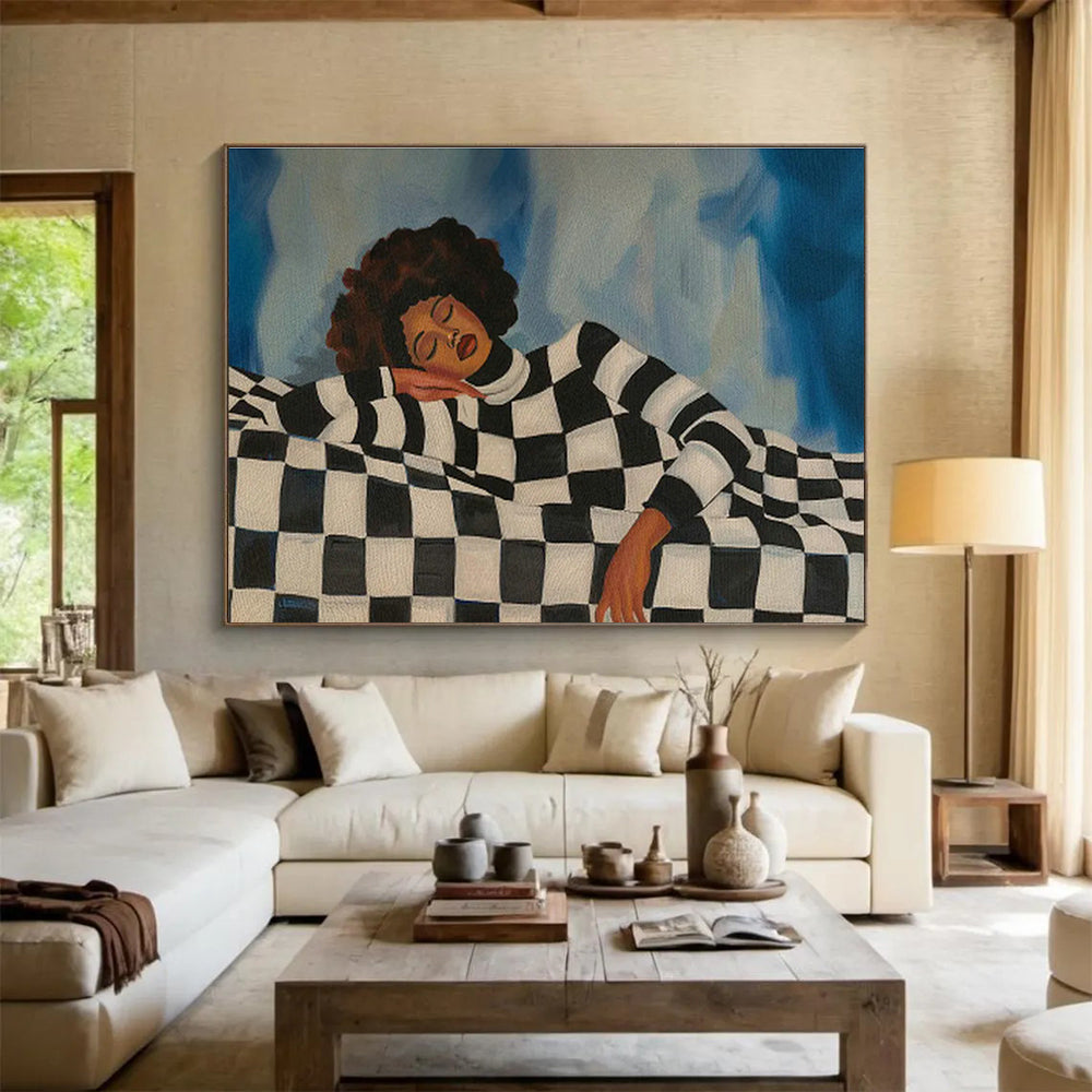 Checkerboard Resting Figure Art for Eclectic Home Study Spaces DLZ2609