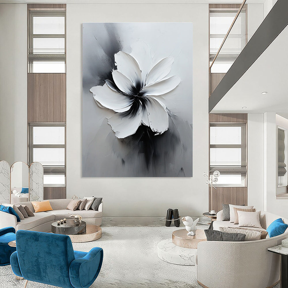 Gray and White Textured Flower for Modern Home Office & Art - Inspired Café STSC516