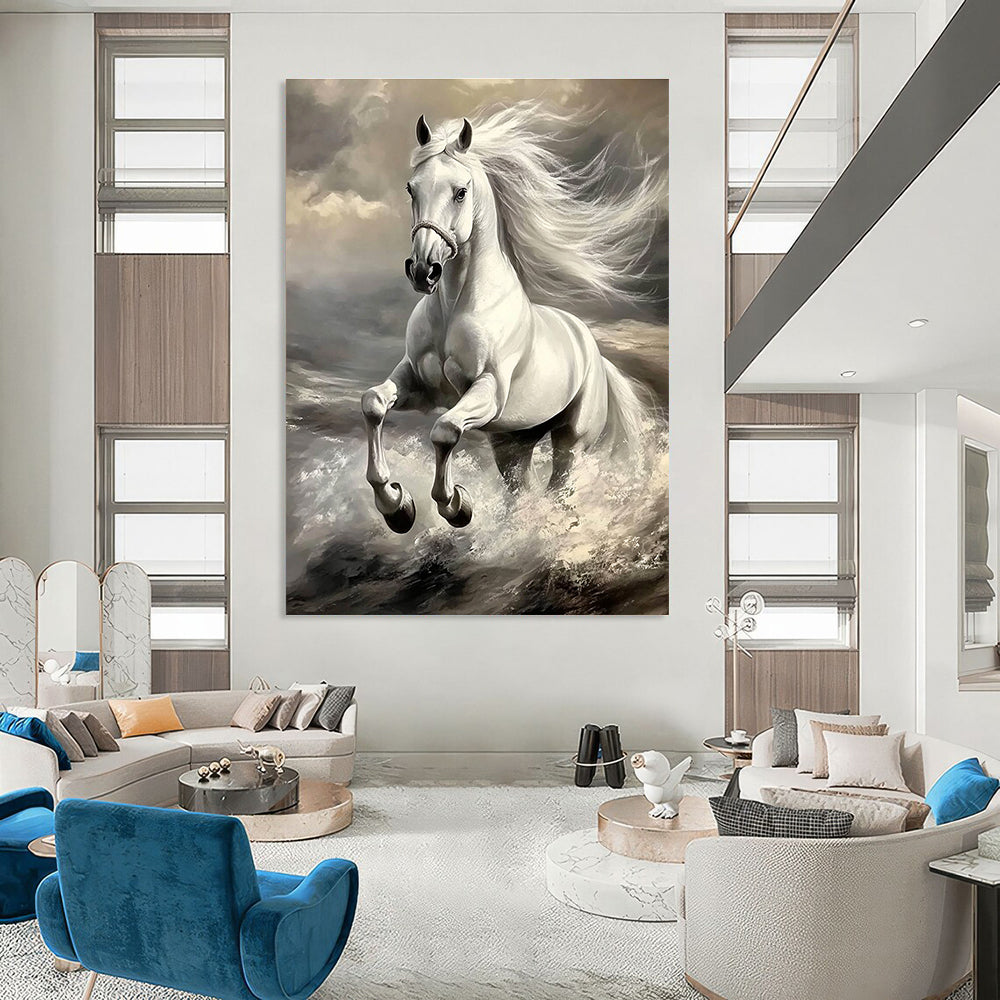 Galloping White Horse Art for Equestrian Home Study & Adventure - Themed Library STSC1053