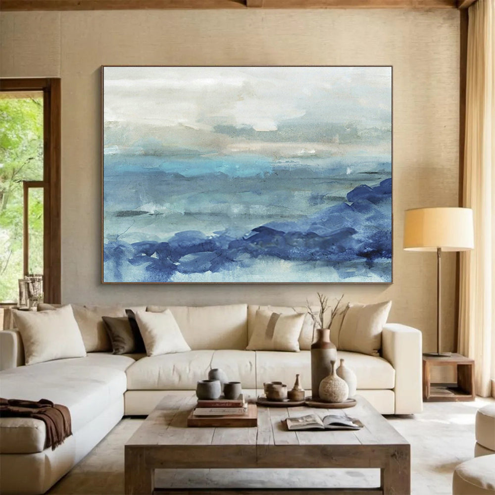 Blue - Tone Seaside Abstract Art for Relaxing Bathroom DLZ2798