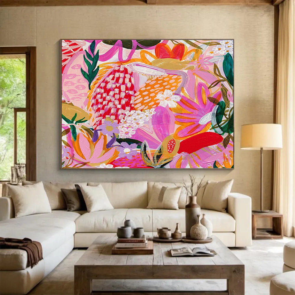 Pink - Hued Floral Abstract Art for Boho - Chic Bridal Suites DLZ3092