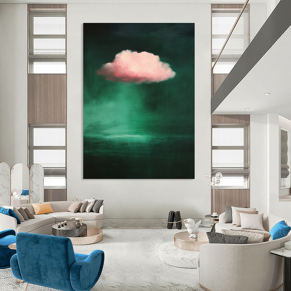 Pink Cloud Over Green Art for Bohemian - Style Bedroom & Nature - Inspired Meditation Space STSC1402