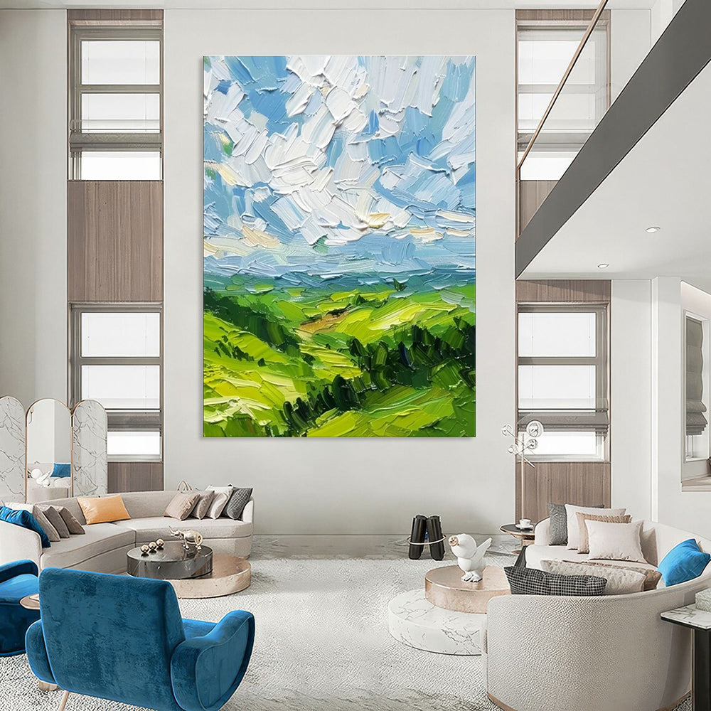 Impasto Green Valley Art for Country Cottage & Landscape - Art Gallery DLZ2257