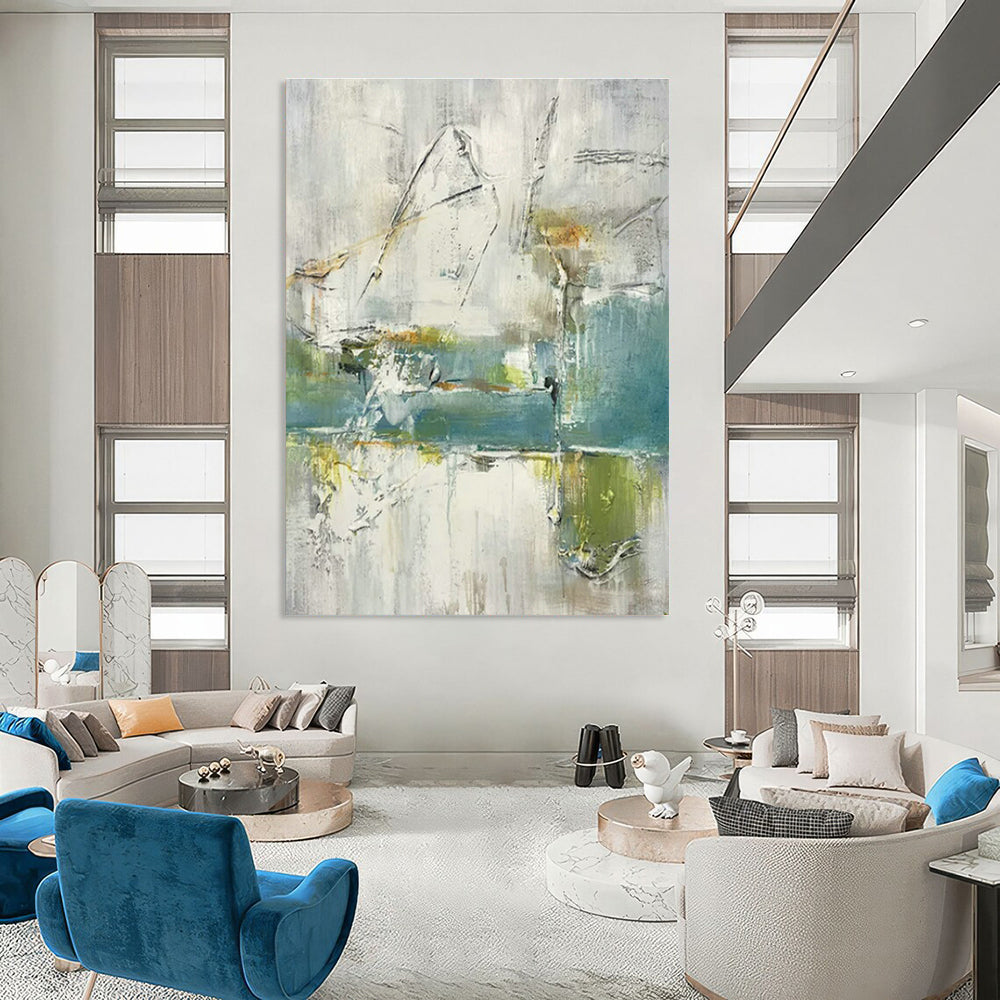 Gray - White - Green Abstract Art for Modern Living Room & Art Gallery DLZ1780