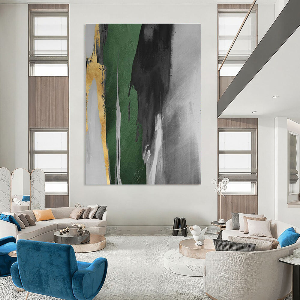 Gold, Green, and Gray Abstract Art for Office Reception & Modern Dining Room DLZ1205