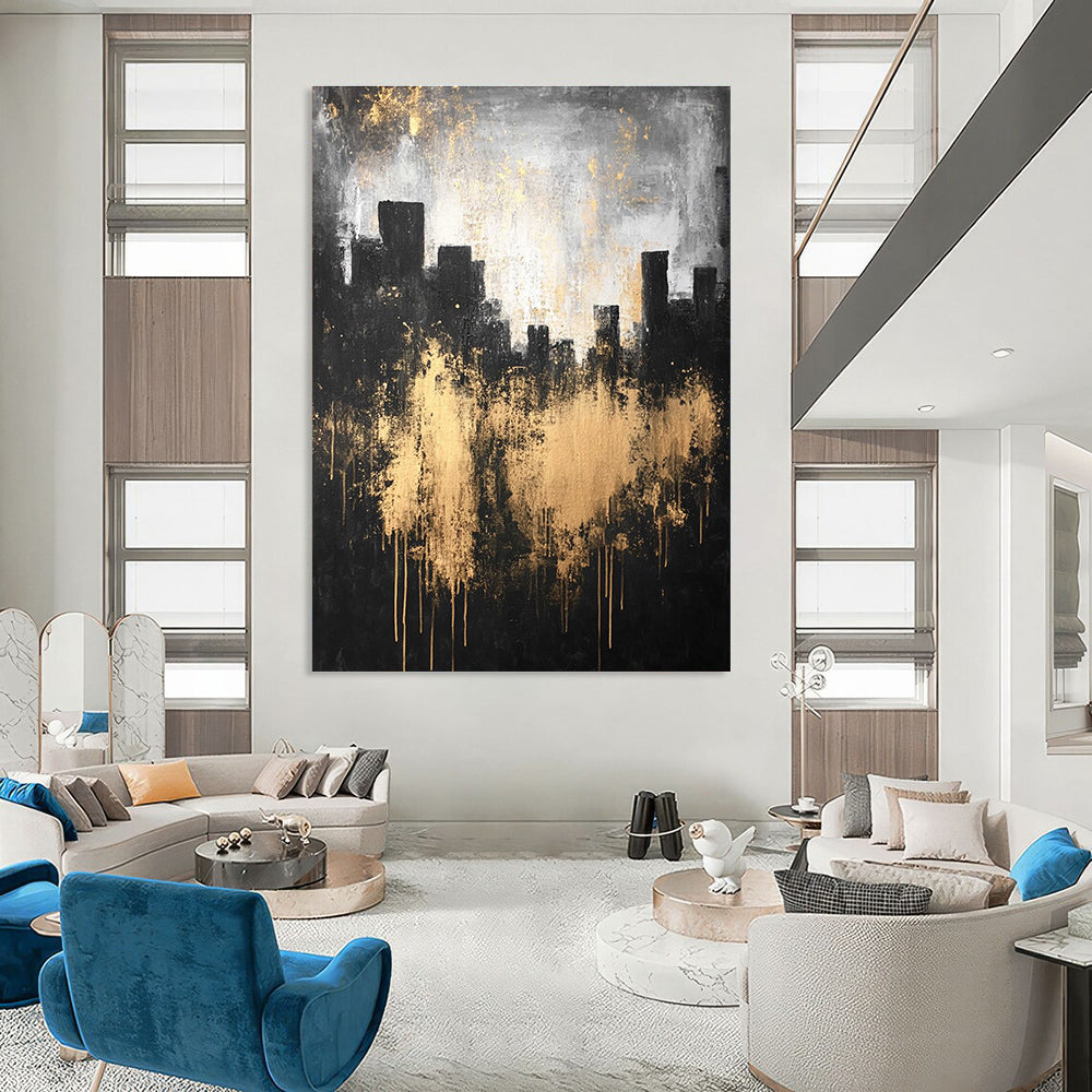 Gold - Splattered Cityscape for Sophisticated Dining Room & Art - Centric Lounge STSC216