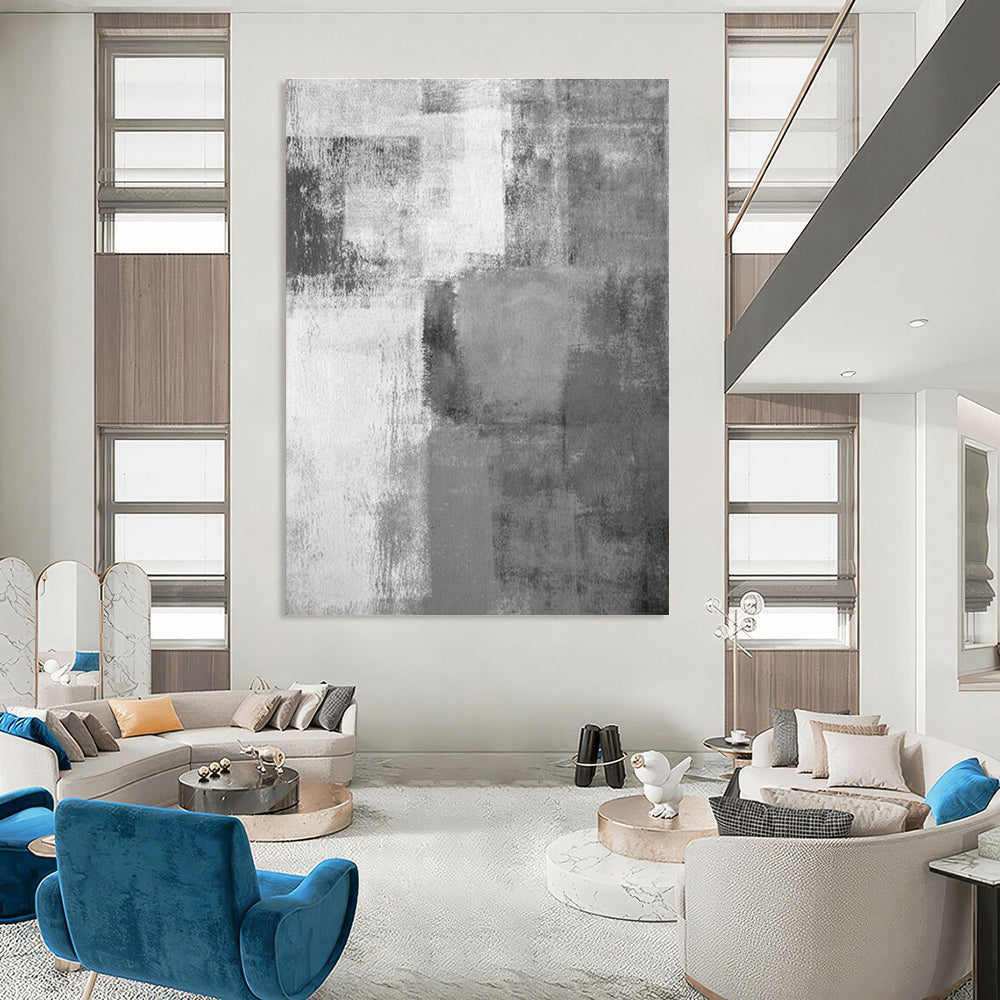 Gray - White Square Abstract Art for Minimalist Studio & Nordic - style Bedroom DLZ0569