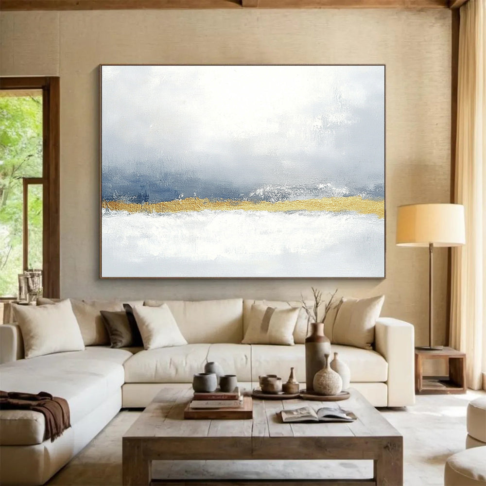 Gray - Gold Abstract Horizon Art for Modern Art Gallery & Sophisticated Hotel Lobby SC066