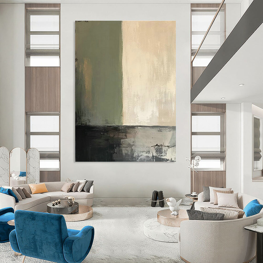 Green - Beige Abstract Art for Nature - Themed Spa & Scandinavian Home DLZ0795
