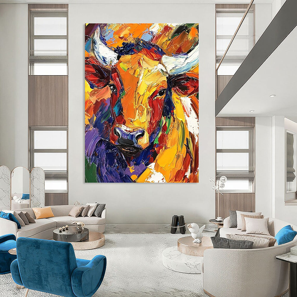 Colorful Abstract Bull Head Art for Rustic Farmhouse Kitchen & Art Gallery Café STSC141