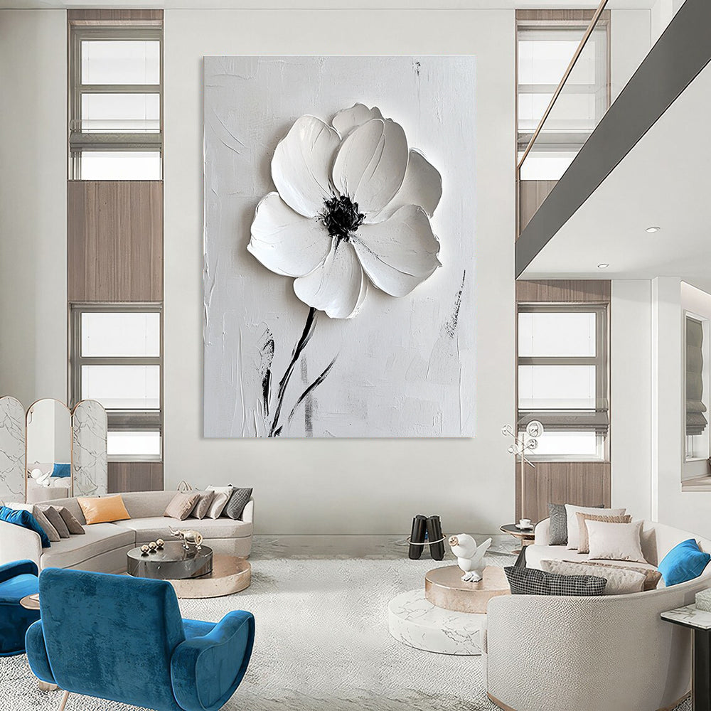 Single White Flower on White for Scandinavian - Style Bedroom & Calming Meditation Space STSC515
