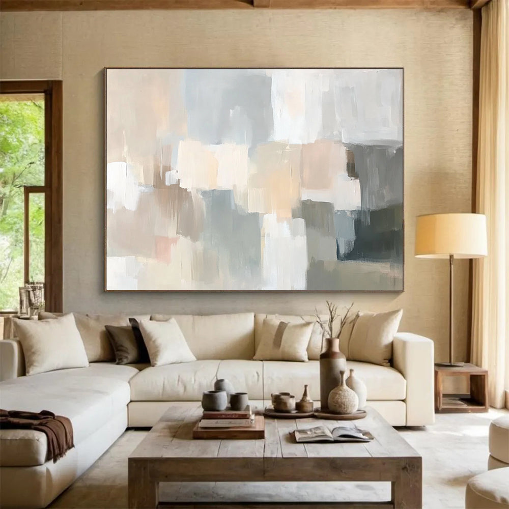 Neutral Tones Abstract Blocks Art for Modern Art Gallery & Sophisticated Waiting Room SC059