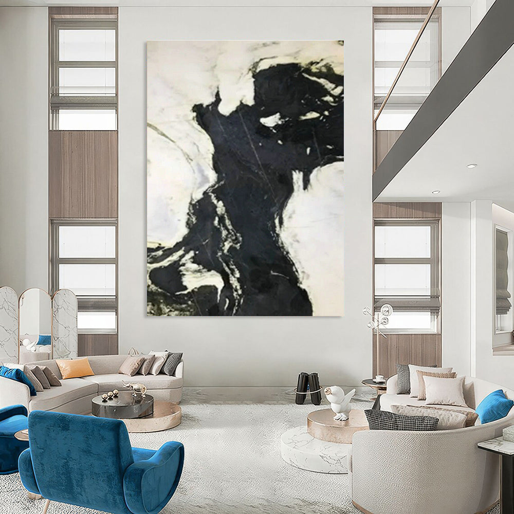 Black - White Flowing Abstract Art for Industrial Loft & Art Gallery Side Space DLZ1053