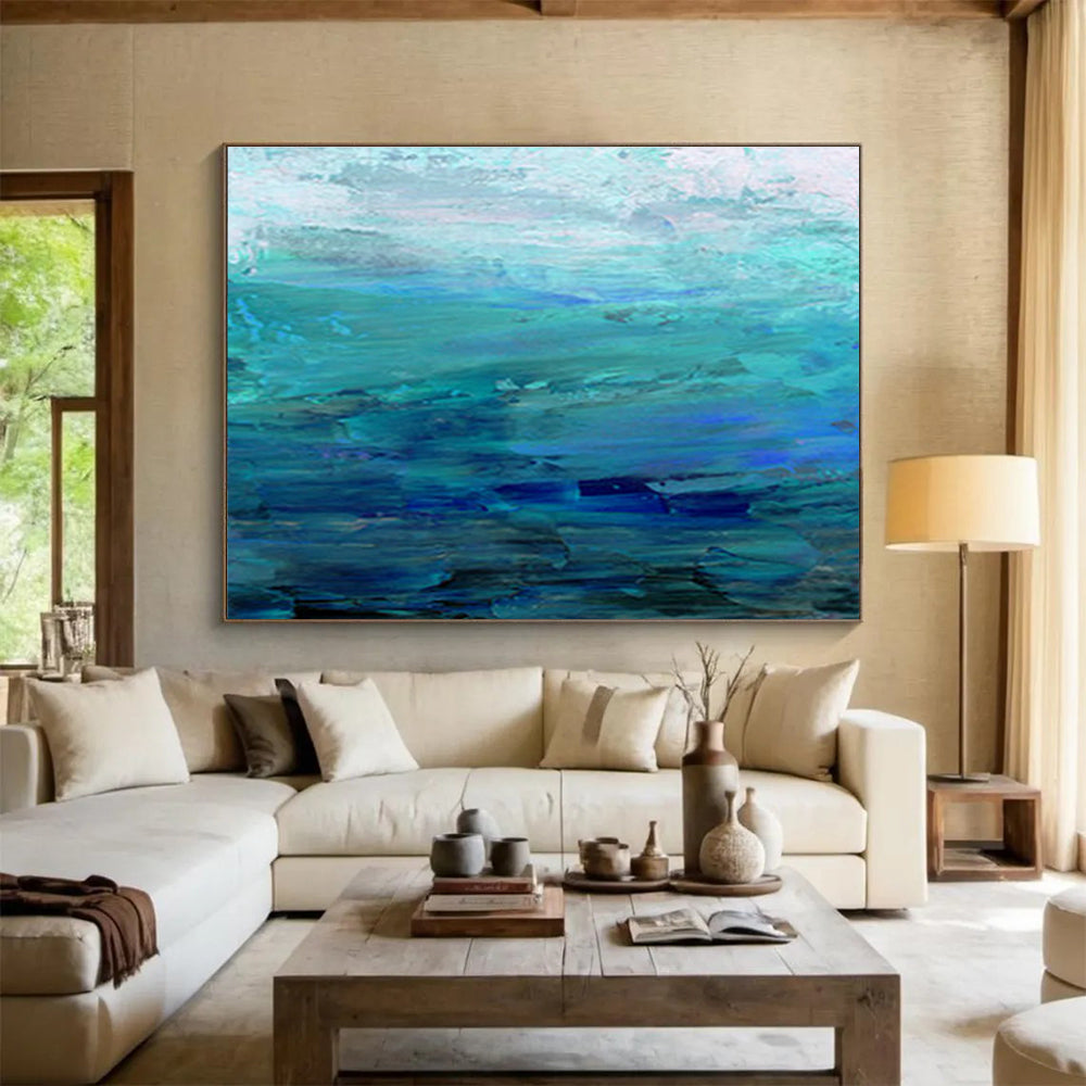 Blue - Green Ocean Abstract Art for Coastal Home Nook DLZ2776