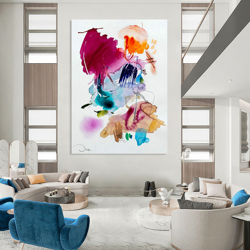 Watercolor Blend Abstract Art for Bohemian - Style Home Living Rooms DLZ0086
