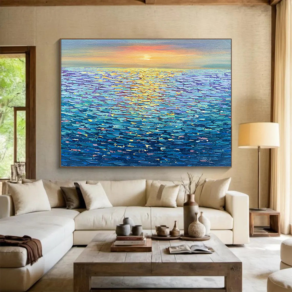 Colorful Sea Sunset Oil Painting for Nautical - Themed Restaurant Dining Walls DLZ3239