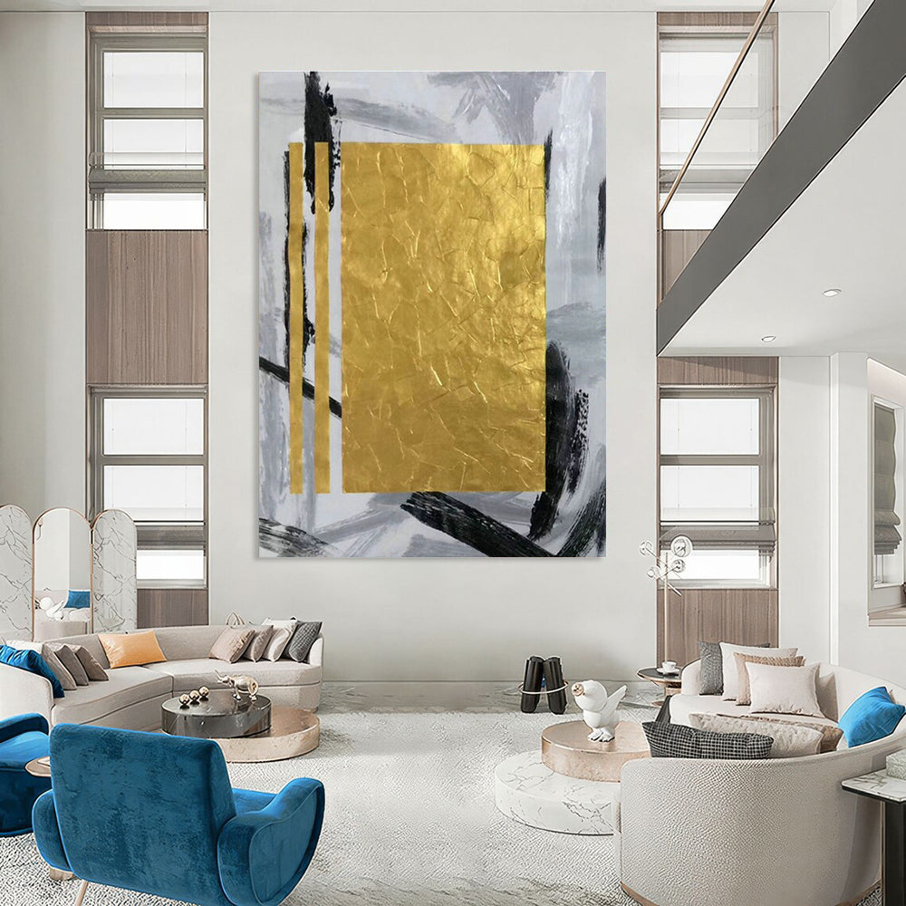 Gold Foil Grey - Black Abstract Art for Living Room & Office DLZ0467