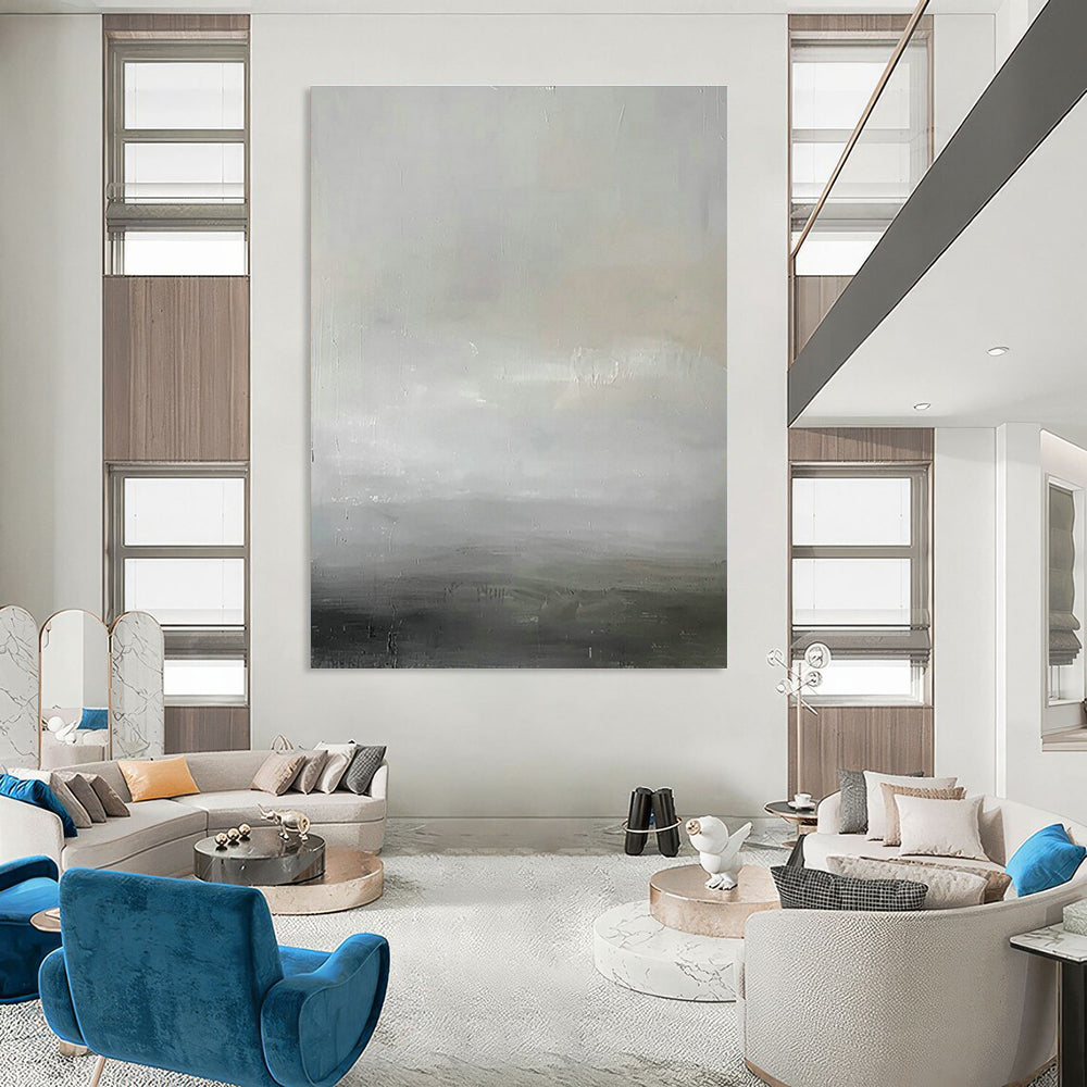 Gray - White Subtle Landscape Abstract Art for Minimalist Bedroom & Serene Yoga Studio DLZ1910