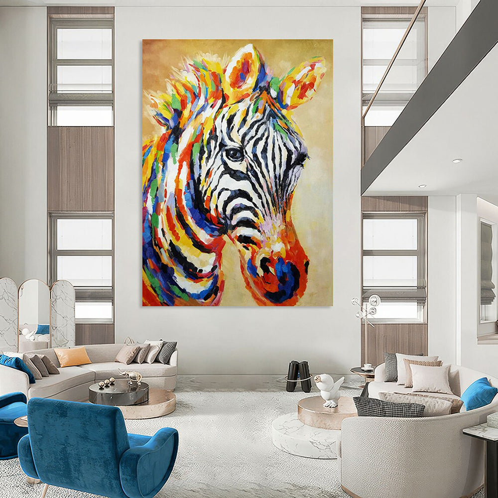 Colorful Zebra Portrait Art for Vibrant Kids' Playroom & Art - Eclectic Home DLZ2142