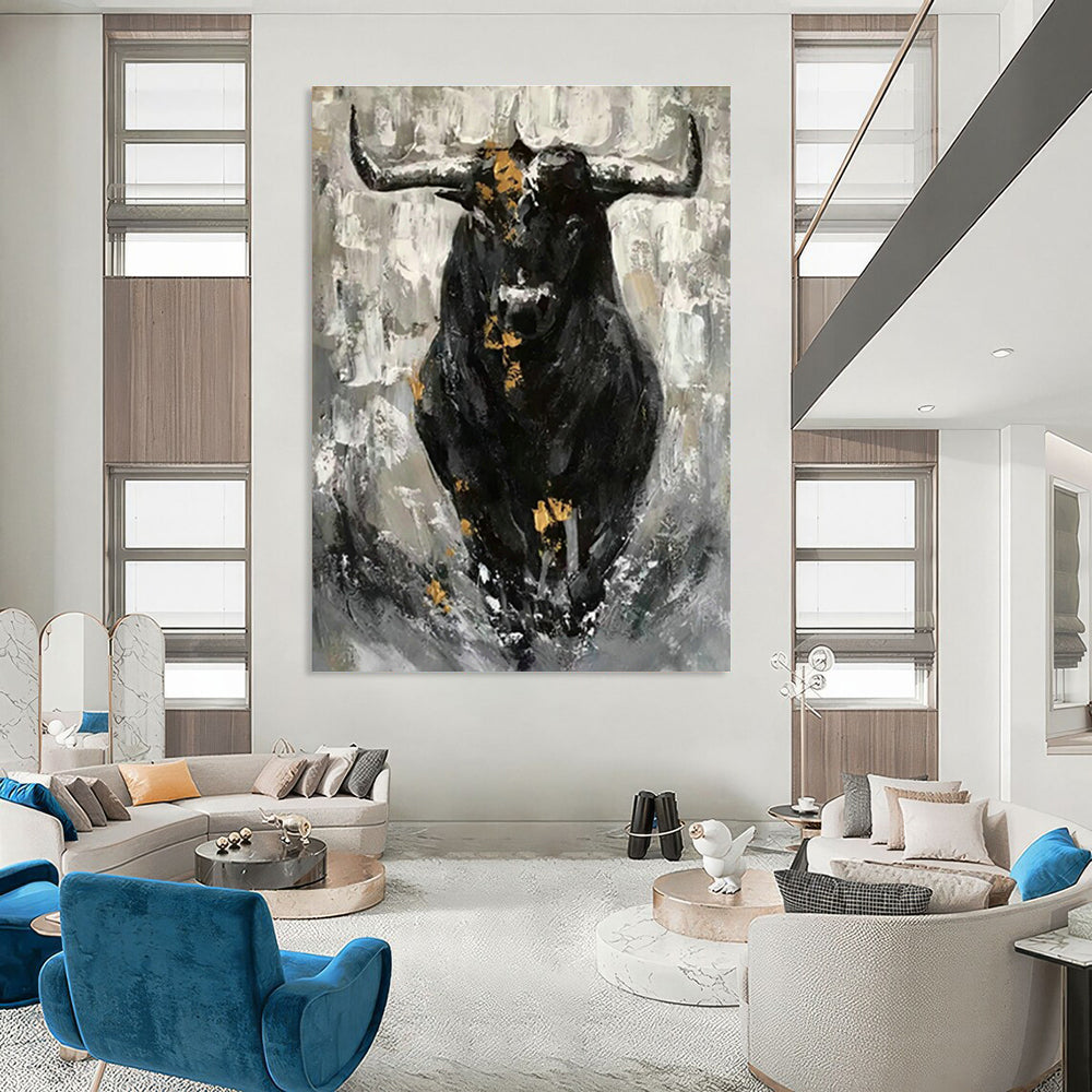Black - Gold Bull Oil Painting for Living Room & Office DLZ0535