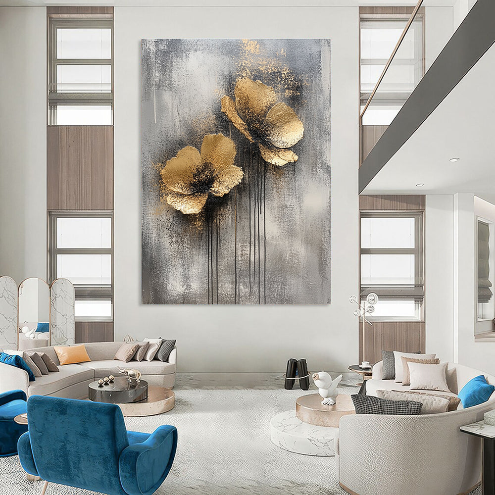 Gold Flower Textured Abstract for Luxury Hotel Suite & Sophisticated Home Dining Room STSC486