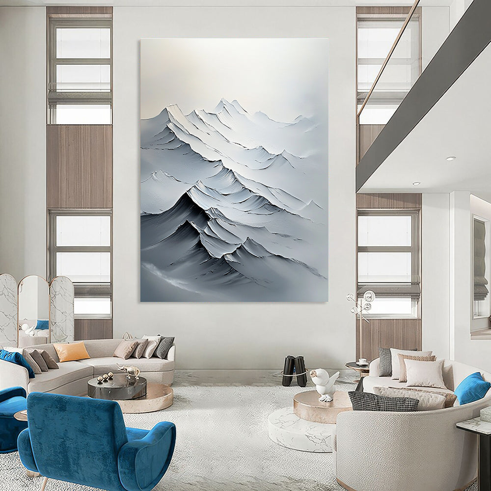 Textured Mountain Peaks Impasto Landscape Art for Rustic Home Lodge & Adventure - Themed Home Office STSC1493