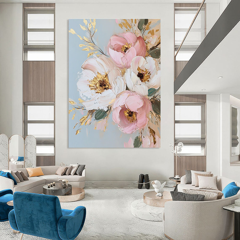 Floral Bouquet with Gold Accents Art for Luxury Home Dining Room & Elegant Bridal Suite STSC1375