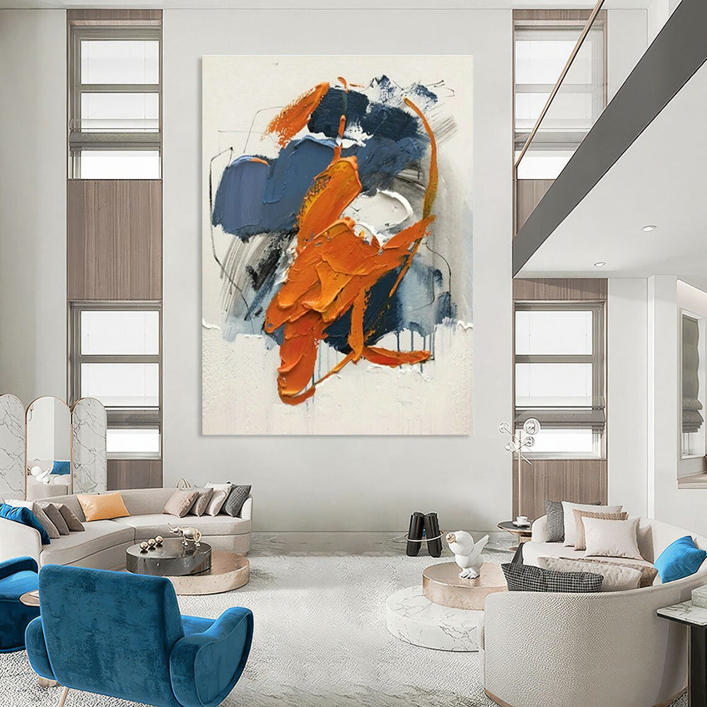 Orange - Blue Blending Abstract Art for Bohemian Bedroom & Art - Themed Restaurant DLZ1454