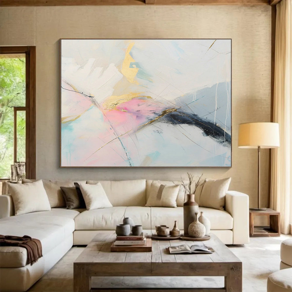 Gold - Pink Line Abstract Art for Elegant Bedroom DLZ2863