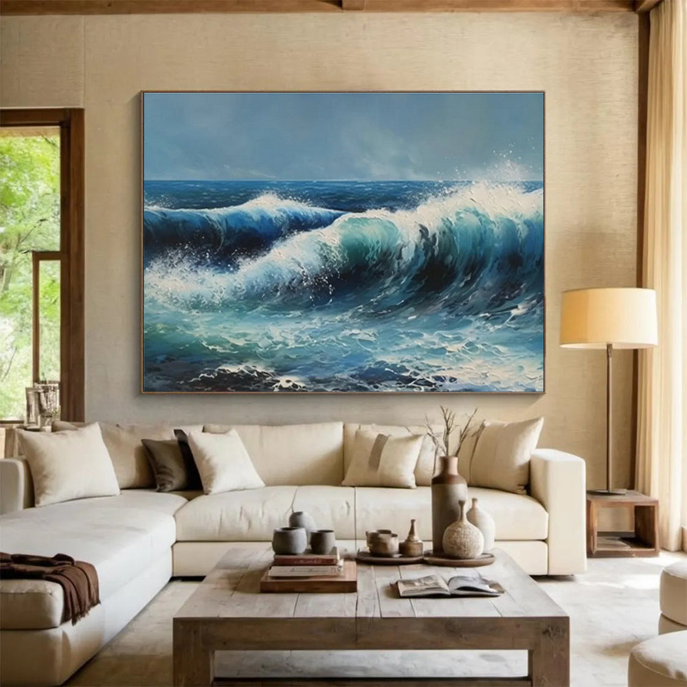 Dynamic Bold Ocean Wave Painting for Energetic Home Office Motivation DLZ2708