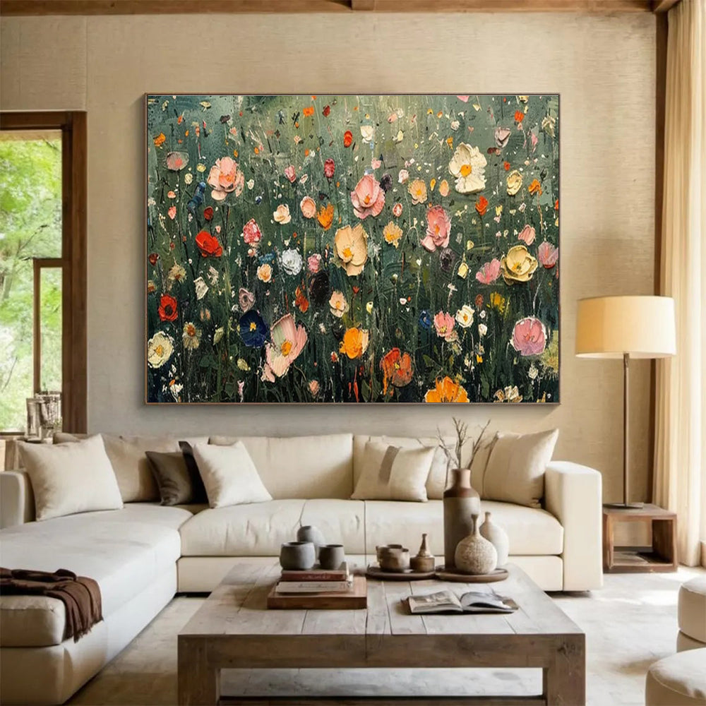 Colorful Flower Field Oil Painting for Countryside Café Outdoor Seating Areas DLZ3193
