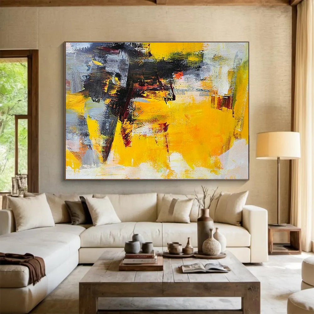 Yellow - Grey Clash Abstract Art for Modern Living Room DLZ2813