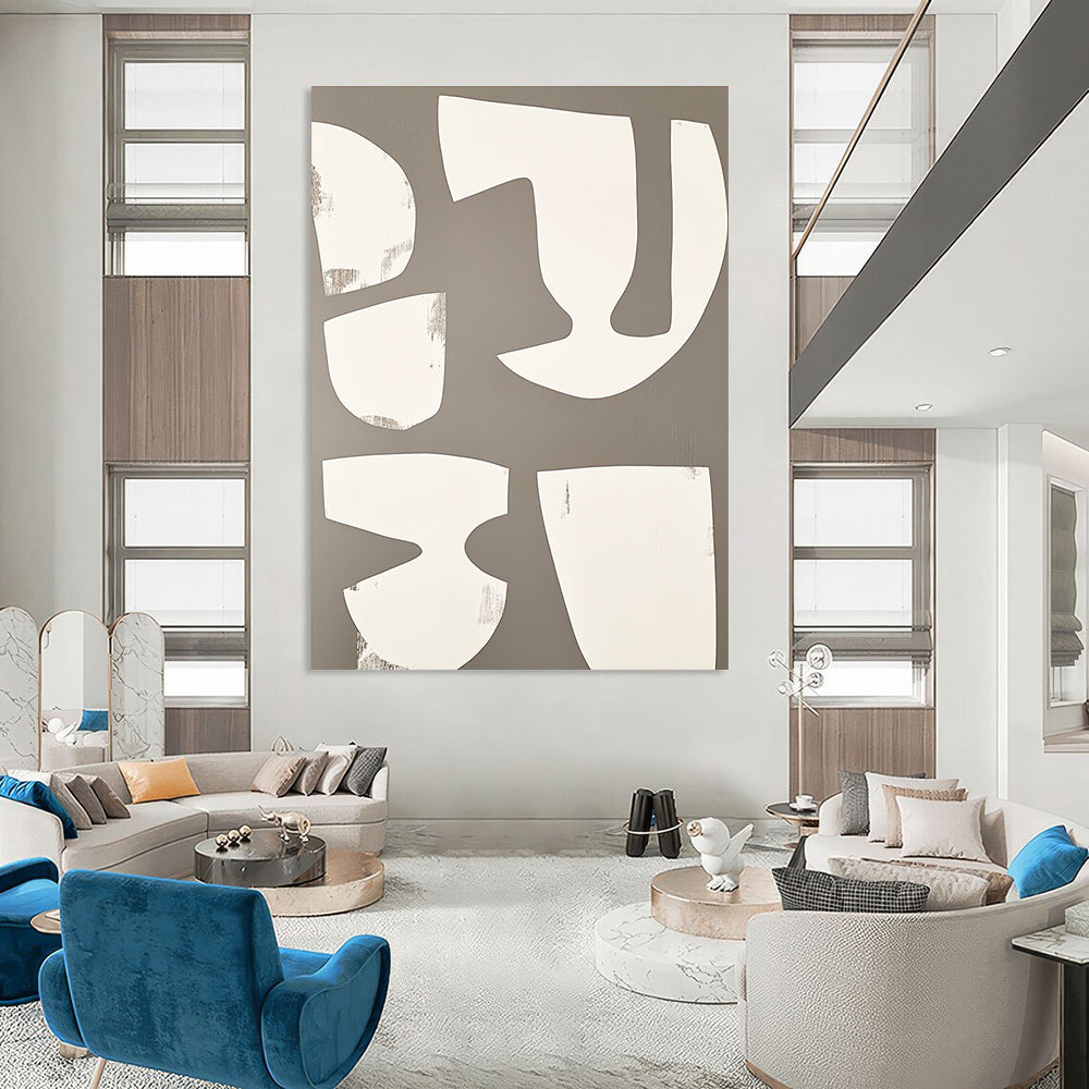 White Shapes on Gray Abstract Geometric Art for Modern Home Office & Minimalist Art Gallery STSC1491