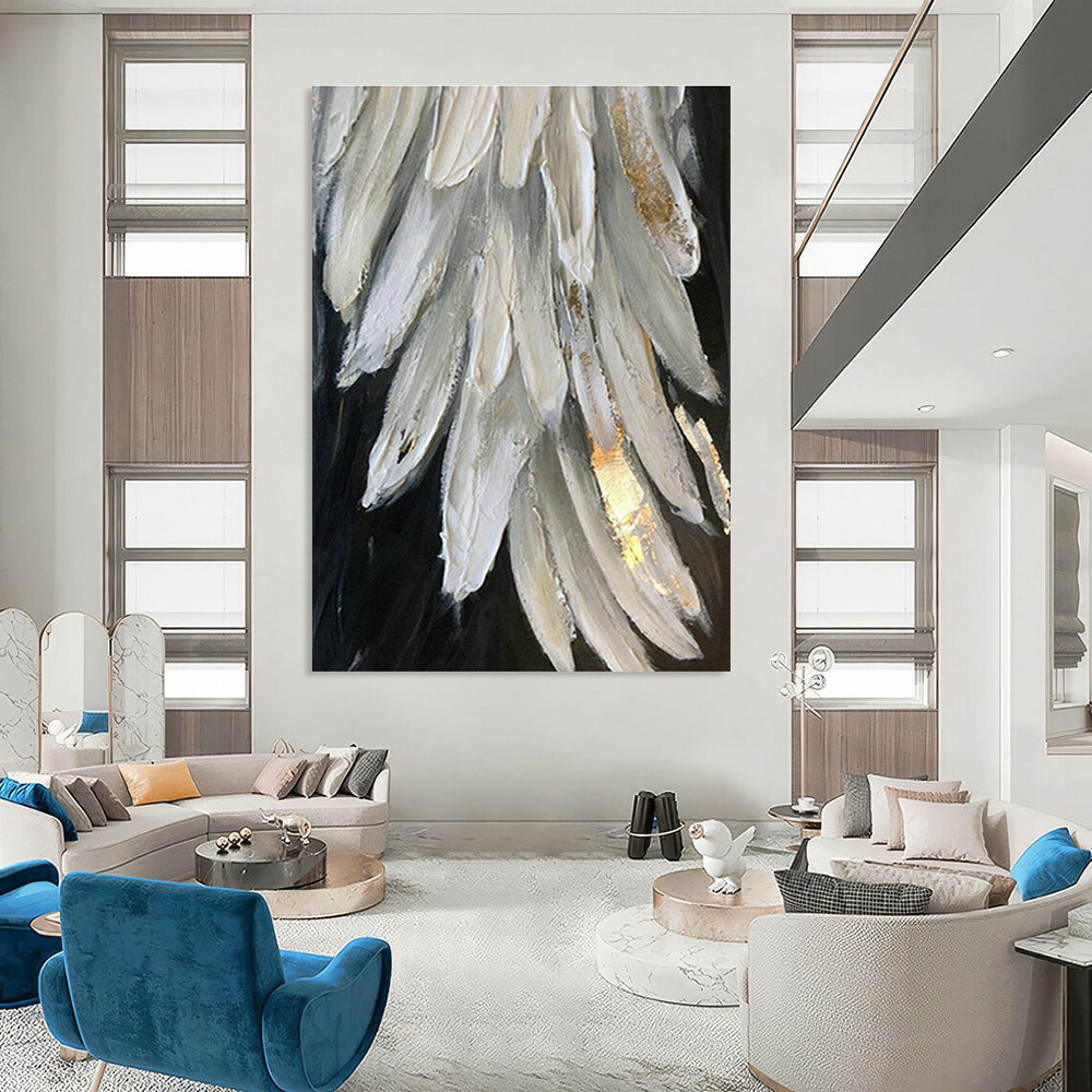 Gold - Accented White Feather Art for Bridal Suite & Luxury Bedroom DLZ0671