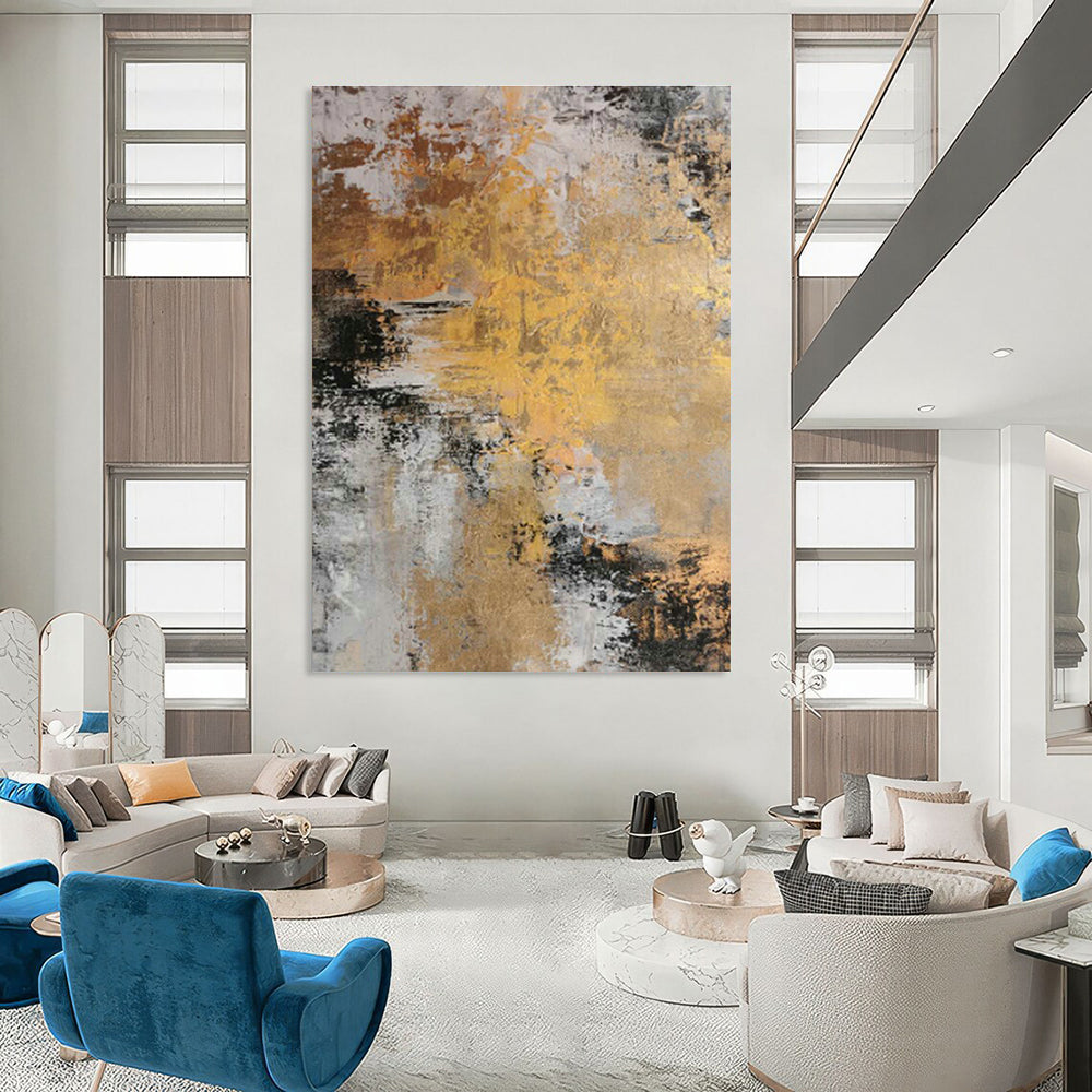 Gold - Gray Abstract Art for High - End Restaurant Private Dining Rooms DLZ0013