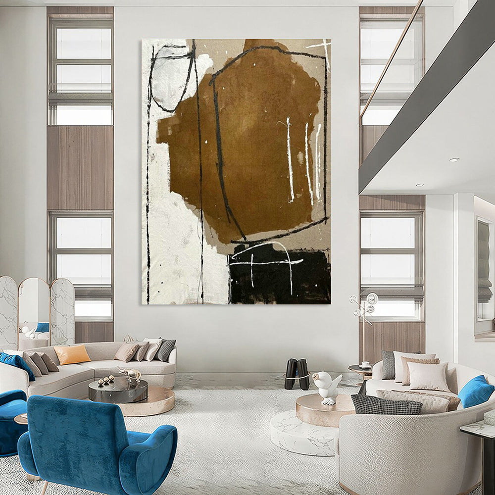 Brown - Black - White Abstract Art for Bohemian Home Living Room & Artistic Studio DLZ2029