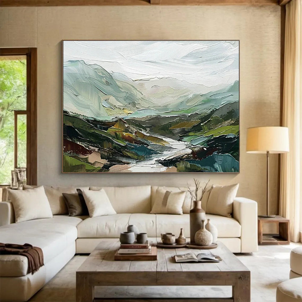 Textured Layered Mountain Landscape Art for Nature Lodge Bedrooms DLZ3109